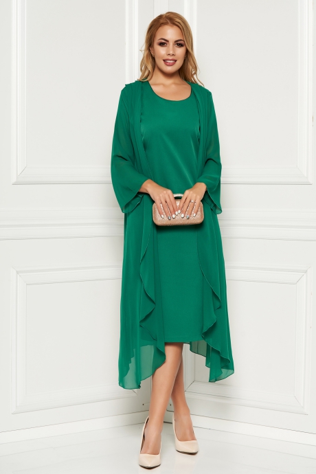 Rochie verde eleganta midi din material fin la atingere fara maneci capa detasabila
