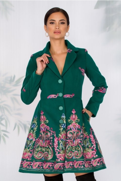 Palton Sonia verde cu broderie florala