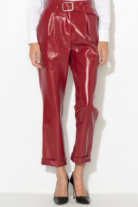 Zee Lane Collection Pantaloni cu aspect peliculizat si curea de piele sintetica