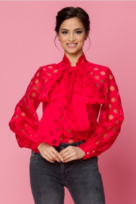 Bluza Myria din voal rosie cu buline transparente